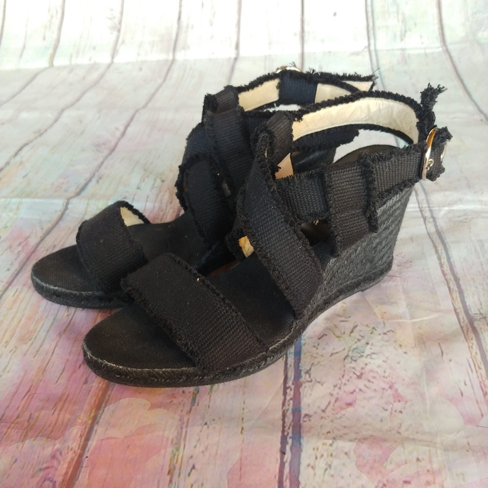 BETTYE MULLER | Black Frayed Strap Wedges